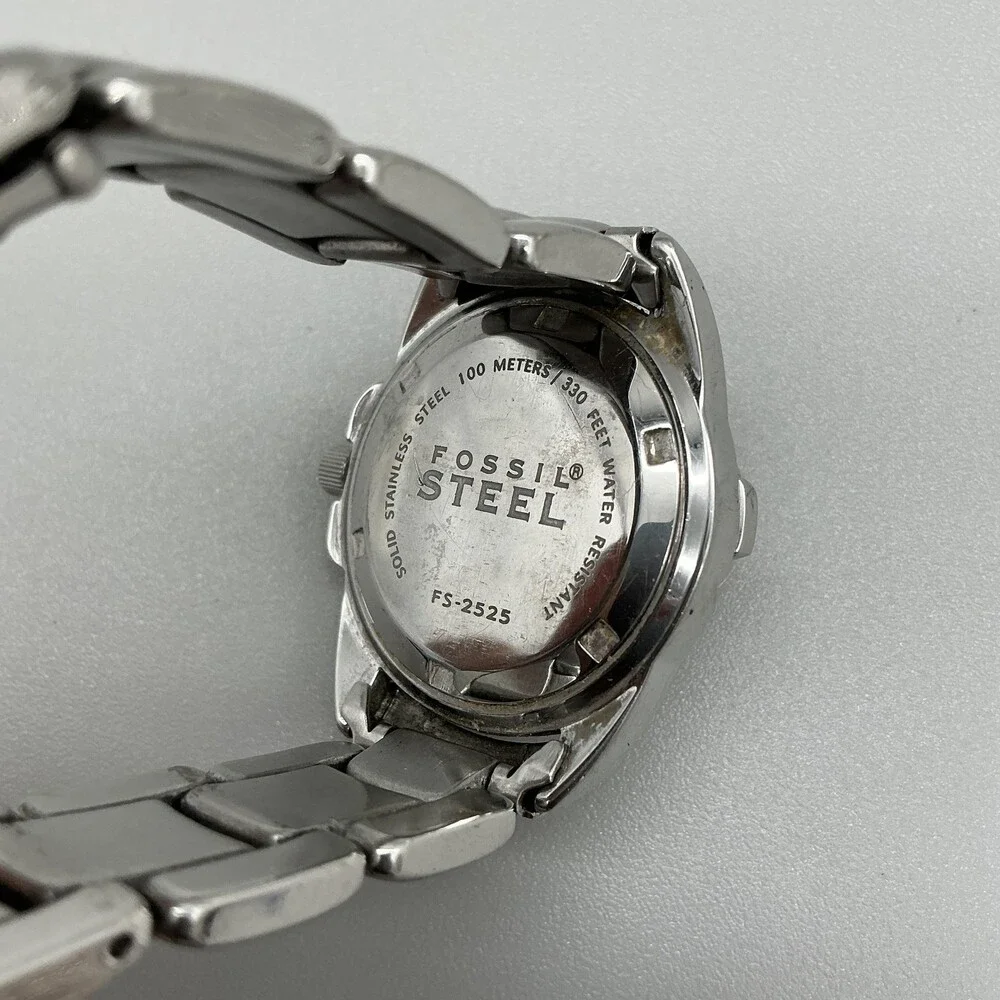 Fossil Steel FS-2525 Womens Watch 32mm Silver Dial Stainless 100m New Battery 6